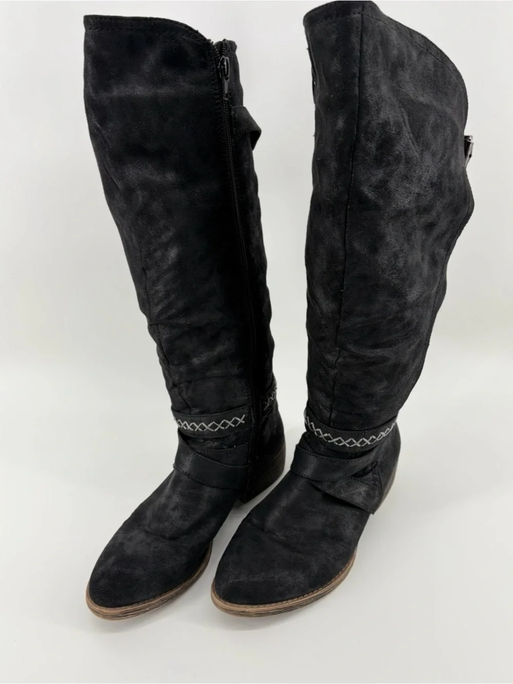 Rampage Darling Black Fabric Almond Toe Wide Calf Equestrian Boot Women's Sz 8.5